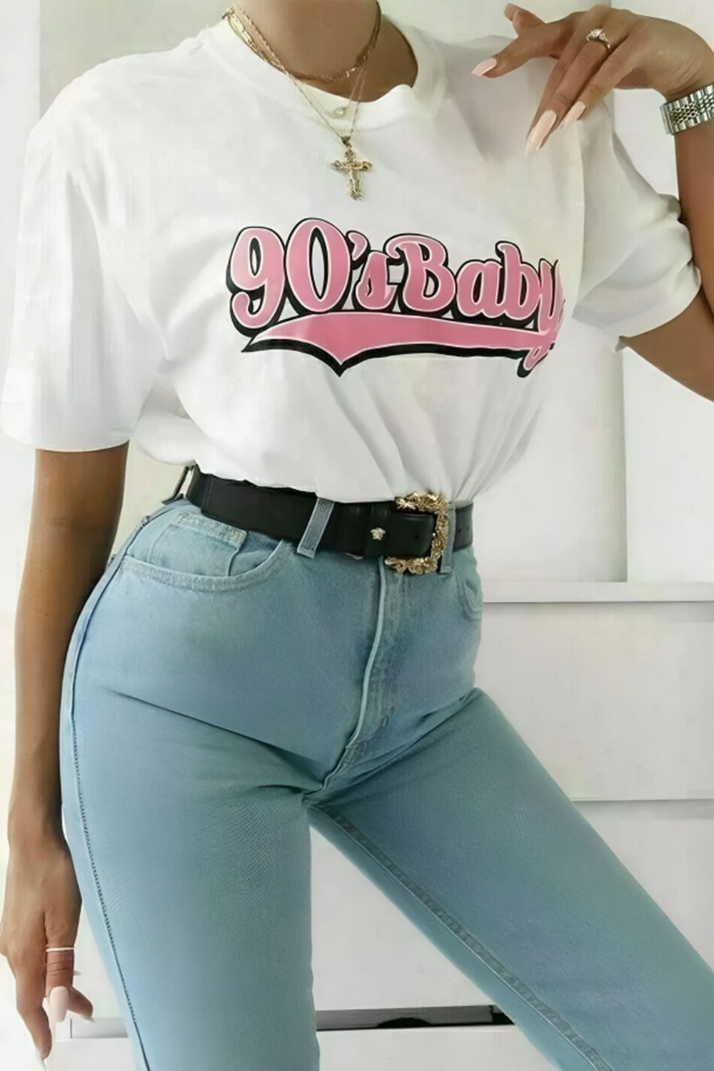 Ladies Oversized 90s Baby Short Sleeves T Shirt Top