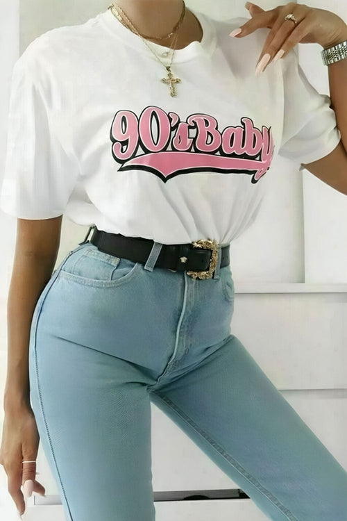Ladies Oversized 90s Baby Short Sleeves T Shirt Top